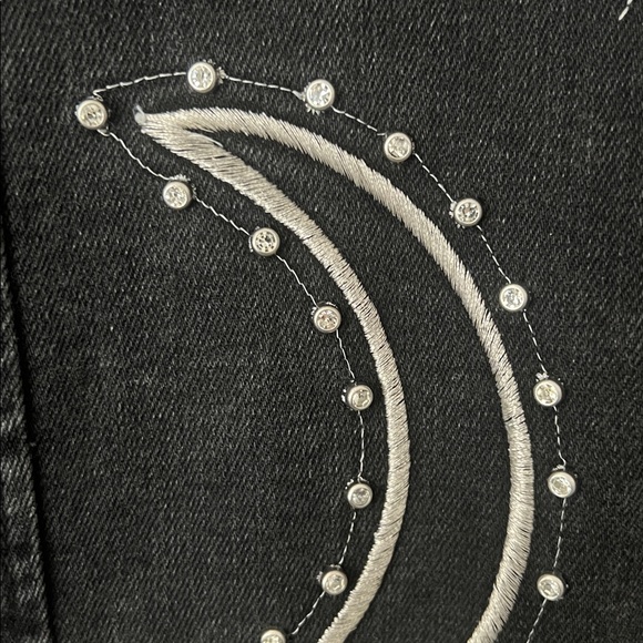 DRIFTWOOD Washed Black Celestial Embroidered Denim Jacket Pockets XS Reg. $218 - Picture 5 of 13